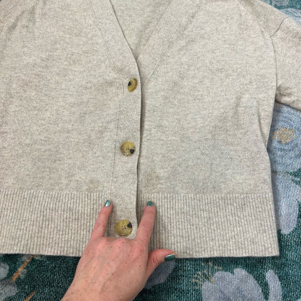 Everlane Womens Cropped Cashmere Cardigan Sweater Oatmeal Gray Canvas Heather S - Picture 5 of 15
